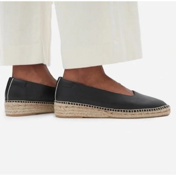 EVERLANE “The Espadrille” Black Leather/Jute Whipstitch & Wedge-Sz 9 - Picture 1 of 8
